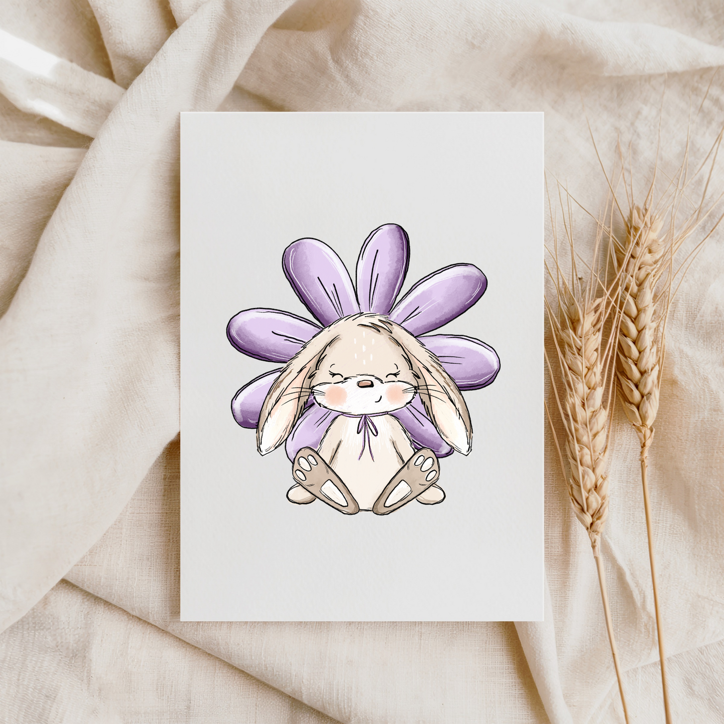 VORBESTELLUNG Bügelbild "Blumenhäschen beige"