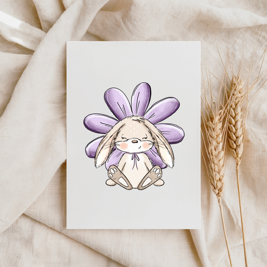 VORBESTELLUNG Bügelbild "Blumenhäschen beige"