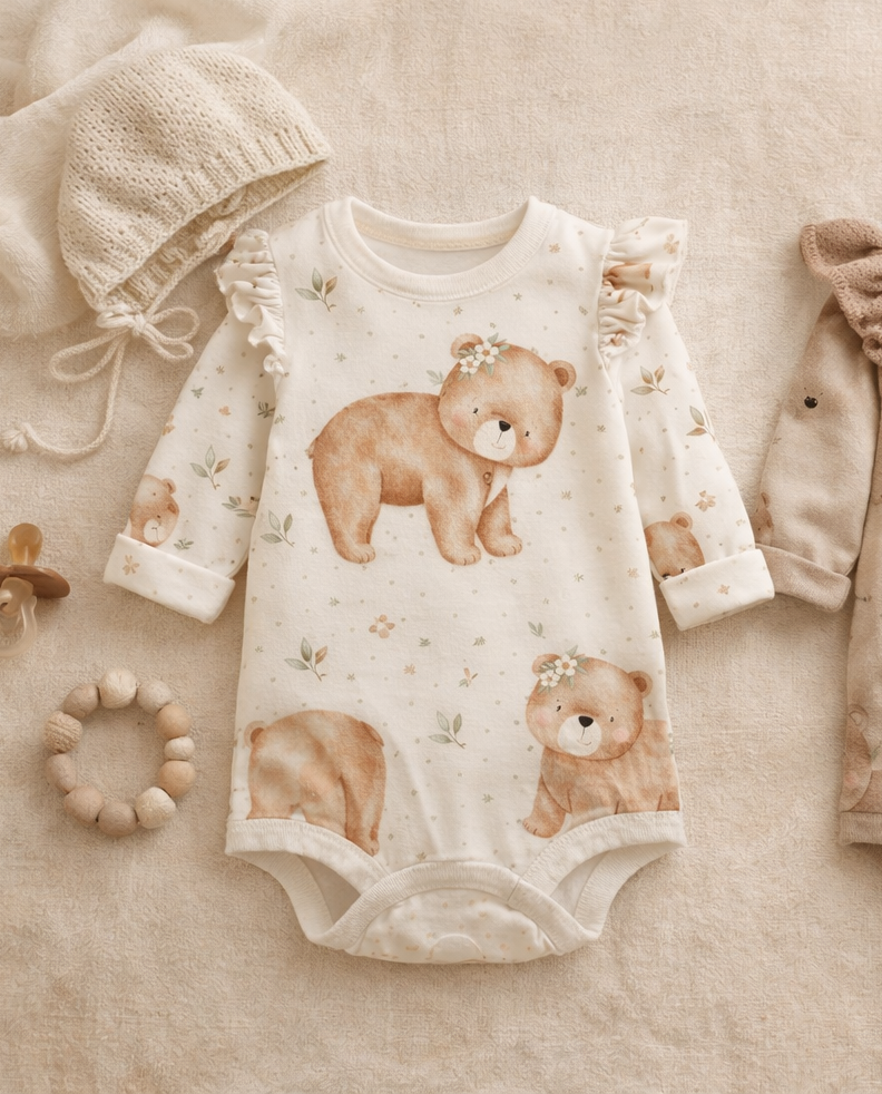 Vorbestellung Bio French Terry "Bär Rose"